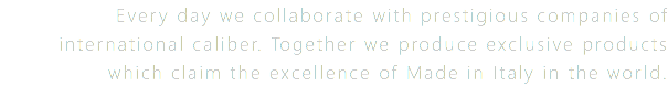 Every day we collaborate with prestigious companies of international caliber. Together we produce exclusive products which claim the excellence of Made in Italy in the world.
